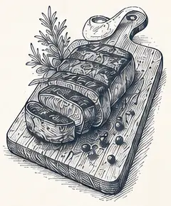 Dessin d'une pièce de bœuf sur une planche